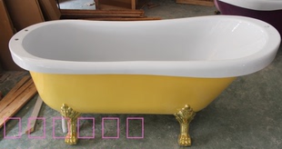 厂家直销欧式贵妃单人浴缸，亚克力浴盆170X70彩色浴缸配金脚银脚