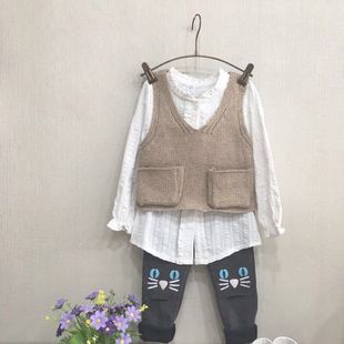 童装 2016新款儿童毛线马夹韩版纯色针织马甲女童短装马夹