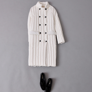 2016年廓型版显瘦竖向立体绗缝90白鸭绒立领双排扣羽绒服女外套