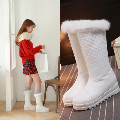 2015冬季新款内增高雪地靴毛毛靴甜美坡跟保暖女靴平底高跟中筒靴