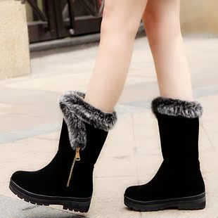 2015冬季新款雪地靴兔毛保暖女棉鞋平跟厚底加绒加厚中筒靴潮女