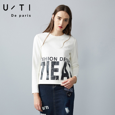 uti尤缇2016冬季新款欧美街头时尚字母印花长袖T恤女UB401035A151