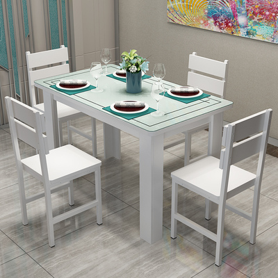 钢化玻璃餐桌椅组合简约现代长方形餐桌家用6人饭桌小户型实木质
