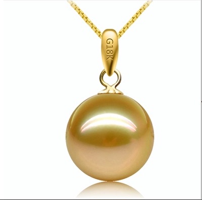 天然南洋母贝珍珠18k金珍珠粉金珠吊坠正圆强光特价