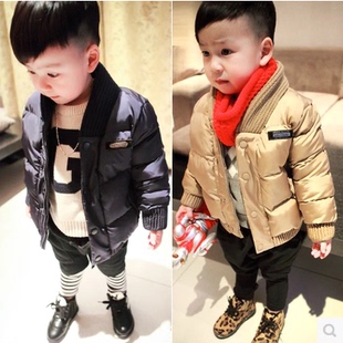 童装男童棉衣2015新款冬装韩版儿童加厚保暖男宝宝毛线领棉袄外套