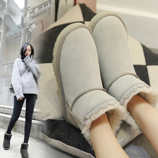 韩国短筒雕花雪地靴女短靴2015平底加绒棉鞋棉靴秋冬季女鞋女靴子