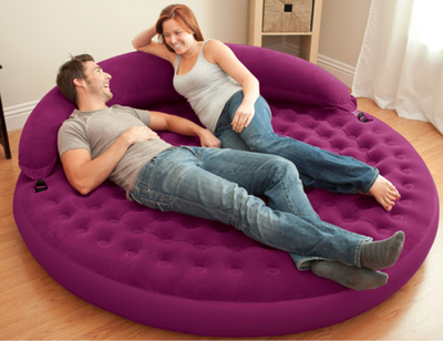 INTEX双人充气沙发床两用躺椅折叠 家居圆形充气床植绒懒人沙发
