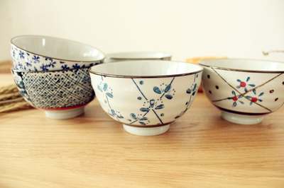 日式手绘釉下彩陶瓷大饭碗 面碗 汤碗 餐具 大肚碗 印花碗