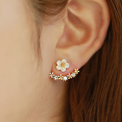 韩国代购耳钉新款后挂式耳钉耳环 S925纯银花朵耳钉女气质防过敏