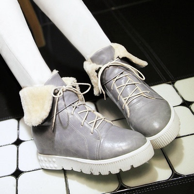 保暖升级毛绒休闲舒适厚底鞋2015冬新款韩版系带短靴内增高雪地靴