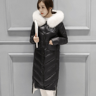 2015冬季新款韩版中长款羽绒服女超大狐狸毛修身加厚纯色过膝外套