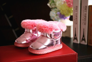 童鞋冬季新款宝宝棉靴女獭兔毛儿童雪地靴公主棉靴软底防滑1-3岁