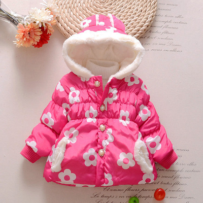 2016女童棉衣1-2-3-4岁女宝宝加绒加厚花朵棉袄婴幼儿童保暖外套