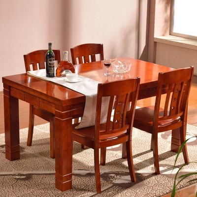 餐桌椅组合 实木餐桌 实木饭桌 长方形中式西餐桌6人位餐桌椅组合