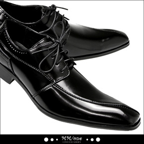 韩版流行男鞋英伦系带尖头商务皮鞋 时尚透气婚宴皮鞋潮男鞋黑色