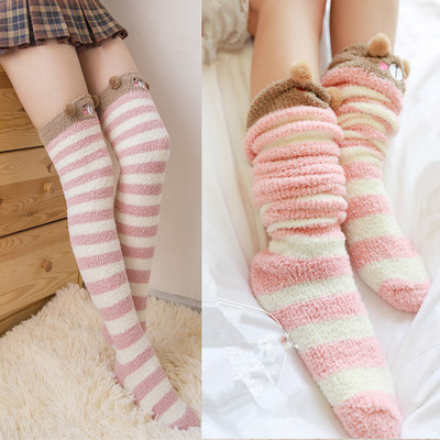 珊瑚绒过膝袜子女加厚保暖睡眠袜夏冬季长筒护腿护膝长袜套月子袜