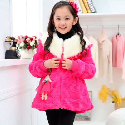 2015童装冬装新款高仿女童皮草大衣外套加厚中长款儿童棉衣袄包邮