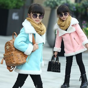 童装女童冬装2015英伦风新款中大童麂皮绒加厚羊羔绒大衣外套潮款