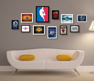 NBA队徽装饰画 NBA篮球海报 照片墙 酒吧体用用品店有框画挂画