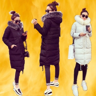 冬季新款韩版修身羽绒棉衣女中长款毛领连帽棉袄加厚保暖棉服外套