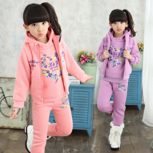 2016冬季新款童装时尚中国风加绒加厚女童卫衣冬季三件套套装包邮