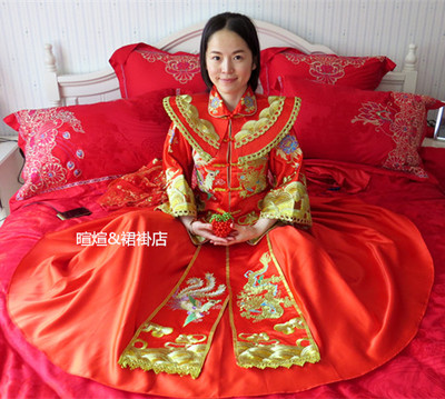 <出租>新娘中式结婚古装喜服秀禾服新娘礼服唐装红色龙凤褂