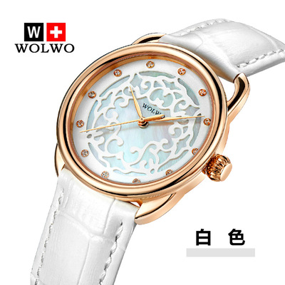 正品沃伦沃手表 镂空时尚潮流石英表休闲牛皮带女款石英表