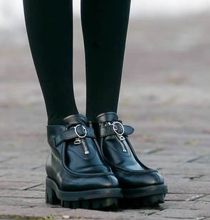 潮爆！Kiko水原希子同款鞋短靴2015秋冬新款真皮粗跟尖头女短靴子