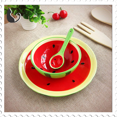 Homee手绘水果系列碗盘勺餐具套装可爱餐具创意礼品包邮