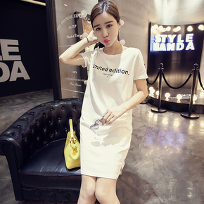 2015韩版修身中长款圆领短袖T恤女士春夏显瘦宽松休闲体恤打底衫