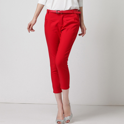 女装韩版职业装时尚红色九分裤气质时尚前台工作服工制服配腰带