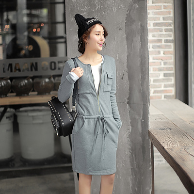 2016春季新款韩版宽松显瘦运动休闲卫衣裙两件套加绒连衣裙女