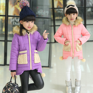2015新款韩版儿童上衣女童冬款中大儿童毛线口袋棉衣童装