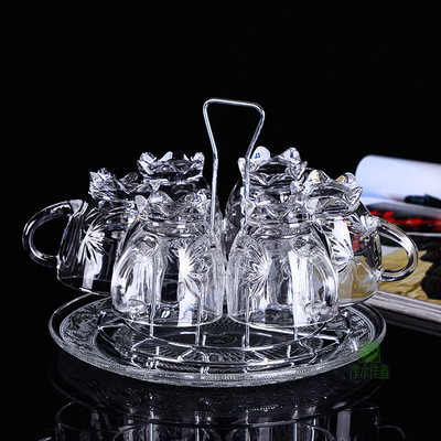 包邮欧式创意玻璃水杯套装耐热无铅杯子套装带杯架咖啡家用茶杯具
