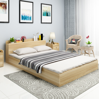 现代板式床简约双人床高箱储物床经济型1.2米1.5米1.8米主卧榻米