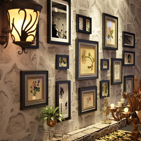 创意客厅新古典复古东南亚中式挂墙实木照片墙相框相片墙组合美式