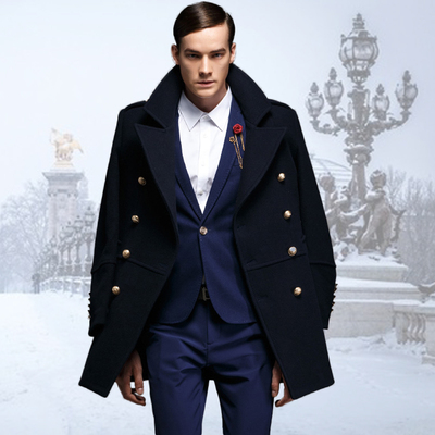 2015冬季新款羊毛呢大衣男 韩版修身呢子风衣商务休闲外套英伦潮