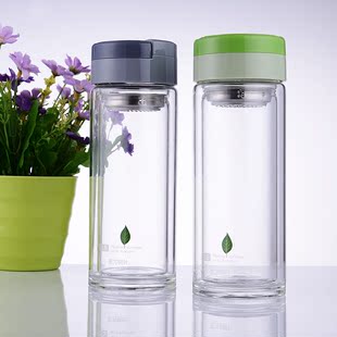 雙層玻璃杯帶蓋水杯便攜透明茶杯創意防漏杯子帶過濾水瓶泡茶杯