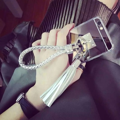 韩国镜面流苏iphone6 plus手机壳 苹果6s皮绳支架5.5保护套5s潮女
