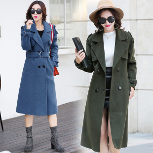2016冬季新款韩版修身优雅中长款知性干练时尚防风保暖女毛呢外套