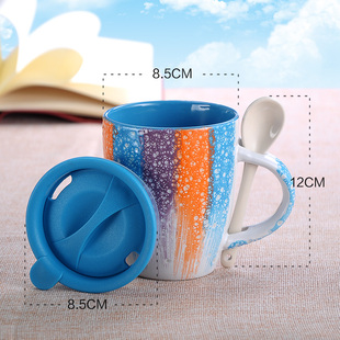 三塘陶瓷 个性陶瓷杯子带勺创意水杯马克杯情侣杯咖啡杯茶杯