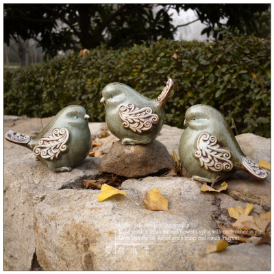 【欧式浮雕纹-翠釉陶瓷鸟】美式乡村时尚创意结婚礼物花园摆件