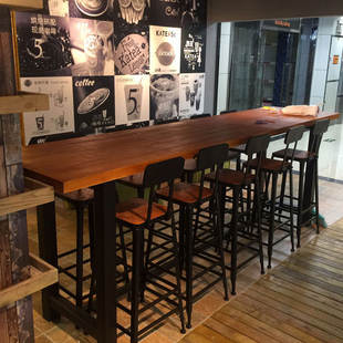 美式loft铁艺实木长桌吧台桌酒吧桌星巴克咖啡厅桌椅组合复古餐桌