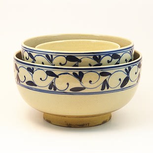 耀州窑陶瓷碗 纯手工拉坯瓷器碗 大号碗 高档高端手绘蓝花套碗具