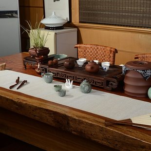 禅意茶席粗麻现代中式茶道功夫茶具隔热垫子长方形桌旗纯色茶杯垫