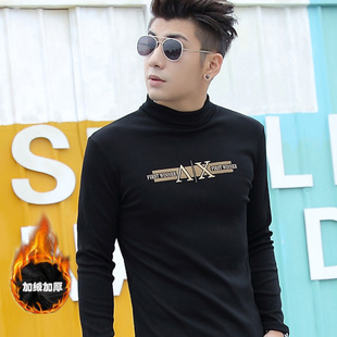 加绒加厚秋冬季男士长袖T恤2015韩版秋棉修身保暖高领打底衫男装