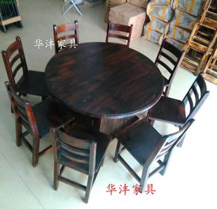 实木餐桌防腐木碳化火锅桌椅松木靠背椅黑色餐厅椅仿古餐桌椅