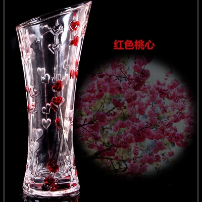 新款双心水晶玻璃花瓶束腰斜口插花花瓶富贵竹花瓶个性家居装饰
