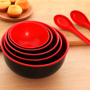 3357 密胺碗 仿瓷塑料碗 米饭汤碗面碗 双色红黑碗