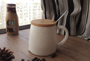 Starbucks星巴克咖啡杯马克杯锤印正品陶瓷杯黑白大容量带竹盖